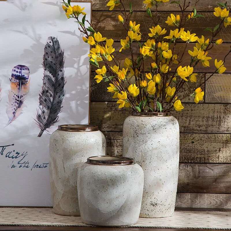 Modern Natural Stone Vase with Gold Rim - 3 Sizes
