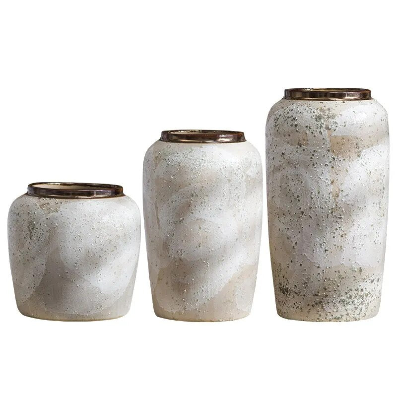 Modern Natural Stone Vase with Gold Rim - 3 Sizes