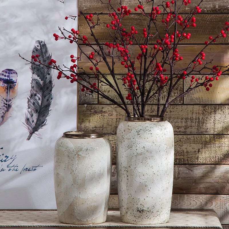 Modern Natural Stone Vase with Gold Rim - 3 Sizes