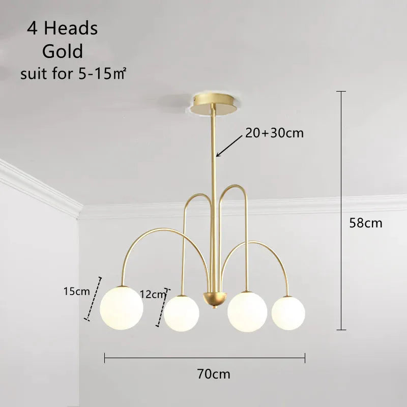 Modern Scandi Opal LED Glass Sphere Pendant Chandelier - Gold & Black