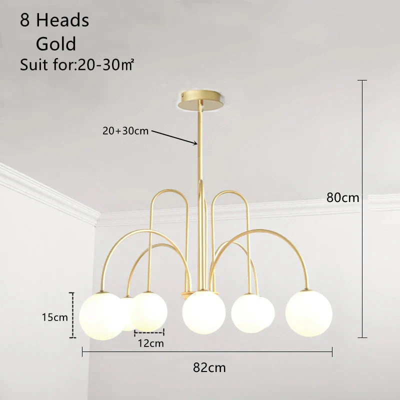 Modern Scandi Opal LED Glass Sphere Pendant Chandelier - Gold & Black
