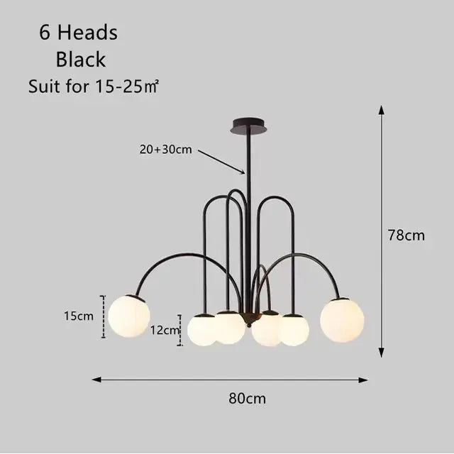 Modern Scandi Opal LED Glass Sphere Pendant Chandelier - Gold & Black