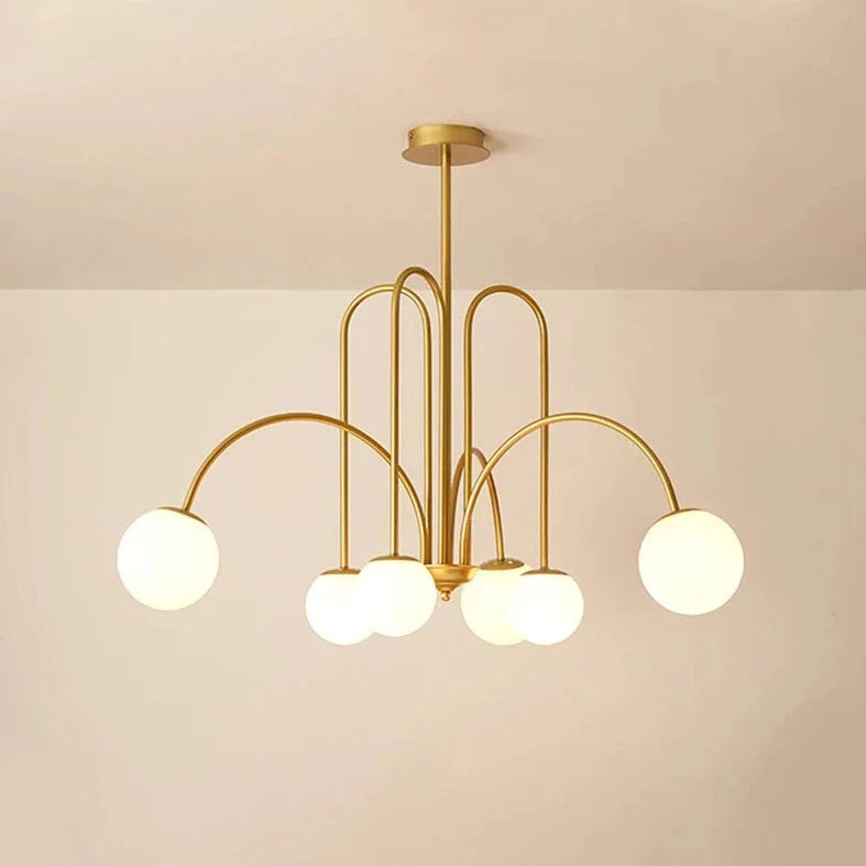 Modern Scandi Opal LED Glass Sphere Pendant Chandelier - Gold & Black