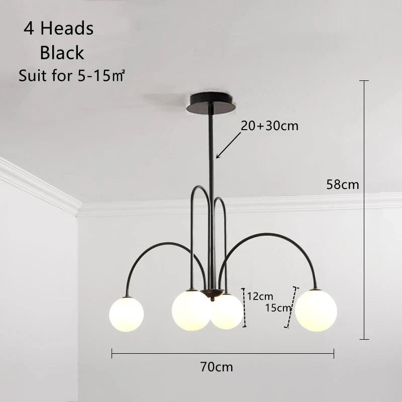 Modern Scandi Opal LED Glass Sphere Pendant Chandelier - Gold & Black