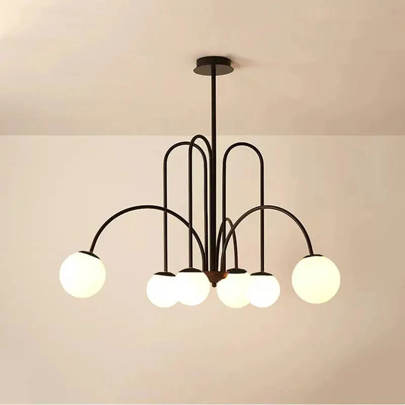 Modern Scandi Opal LED Glass Sphere Pendant Chandelier - Gold & Black
