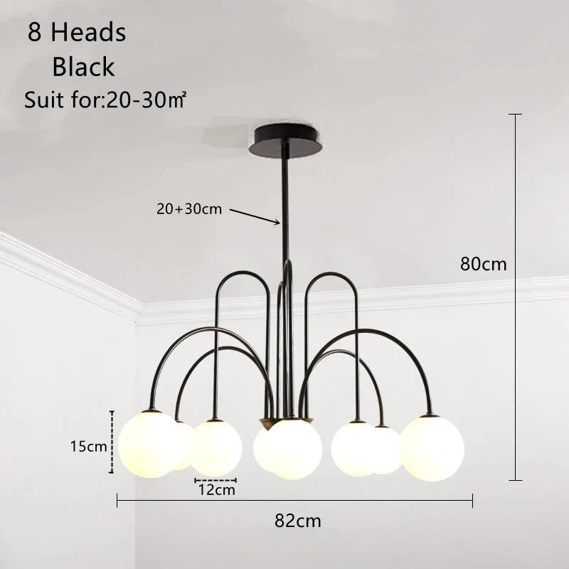 Modern Scandi Opal LED Glass Sphere Pendant Chandelier - Gold & Black
