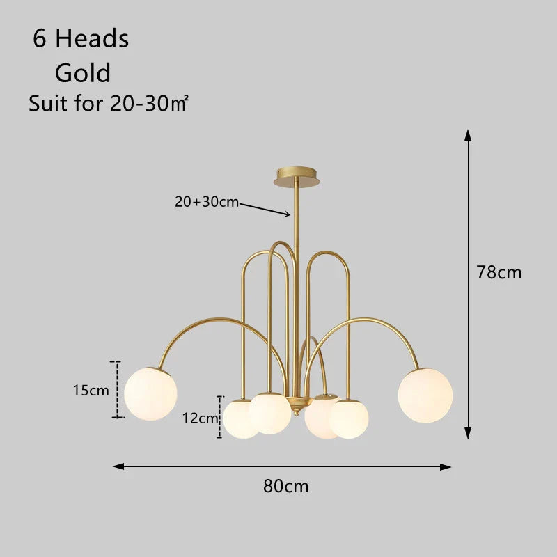 Modern Scandi Opal LED Glass Sphere Pendant Chandelier - Gold & Black