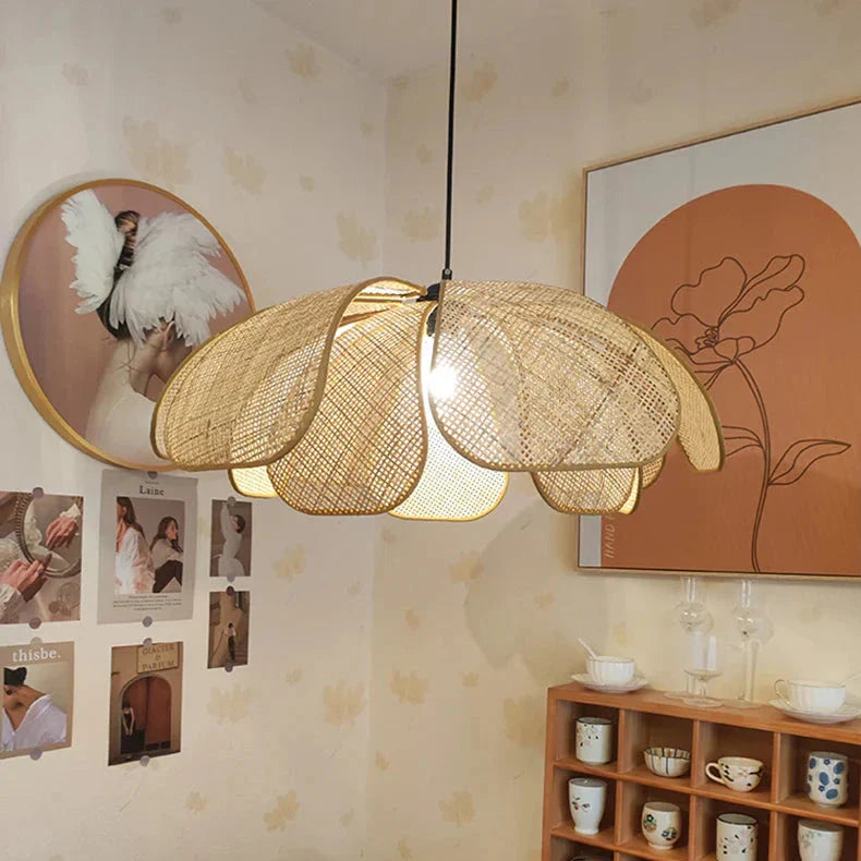 Natural Wabi Sabi Petal Japanese Wicker Pendant Ceiling Light
