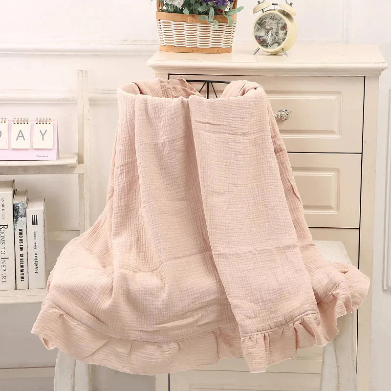 Organic Cotton Ruffled Muslin Baby Swaddle Blanket - 4 Colours