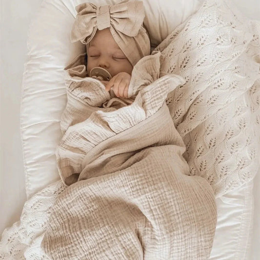 Organic Cotton Ruffled Muslin Baby Swaddle Blanket - 4 Colours