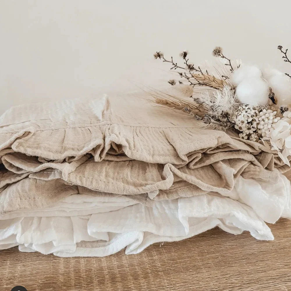 Organic Cotton Ruffled Muslin Baby Swaddle Blanket - 4 Colours