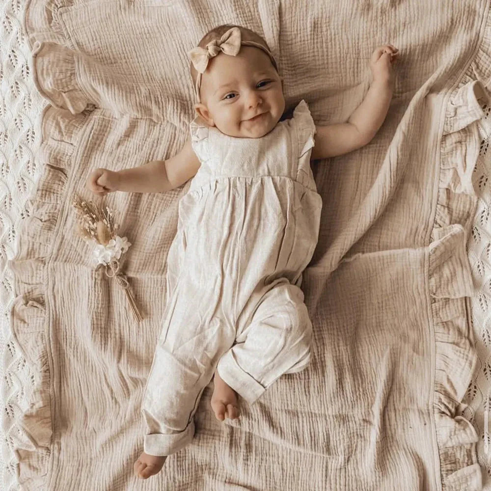 Organic Cotton Ruffled Muslin Baby Swaddle Blanket - 4 Colours