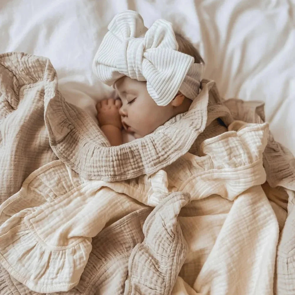 Organic Cotton Ruffled Muslin Baby Swaddle Blanket - 4 Colours