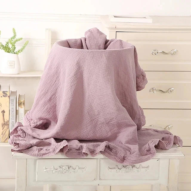 Organic Cotton Ruffled Muslin Baby Swaddle Blanket - 4 Colours