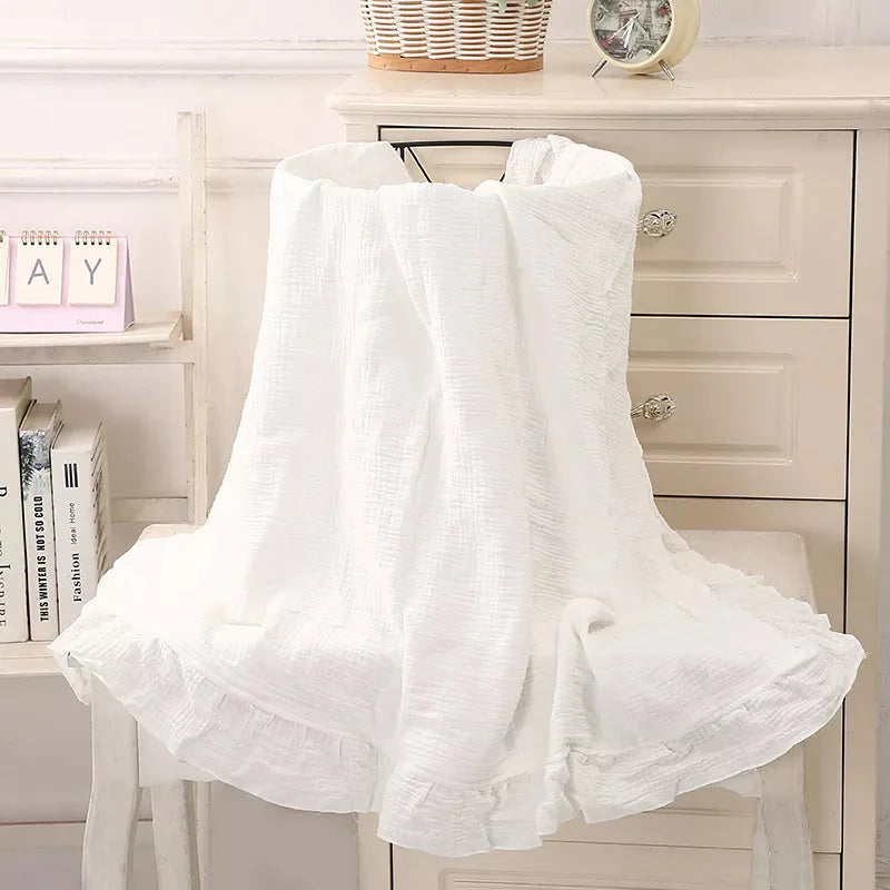 Organic Cotton Ruffled Muslin Baby Swaddle Blanket - 4 Colours