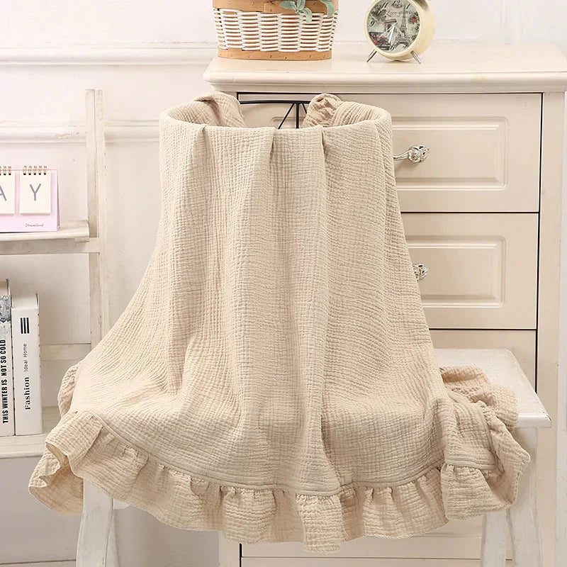 Organic Cotton Ruffled Muslin Baby Swaddle Blanket - 4 Colours