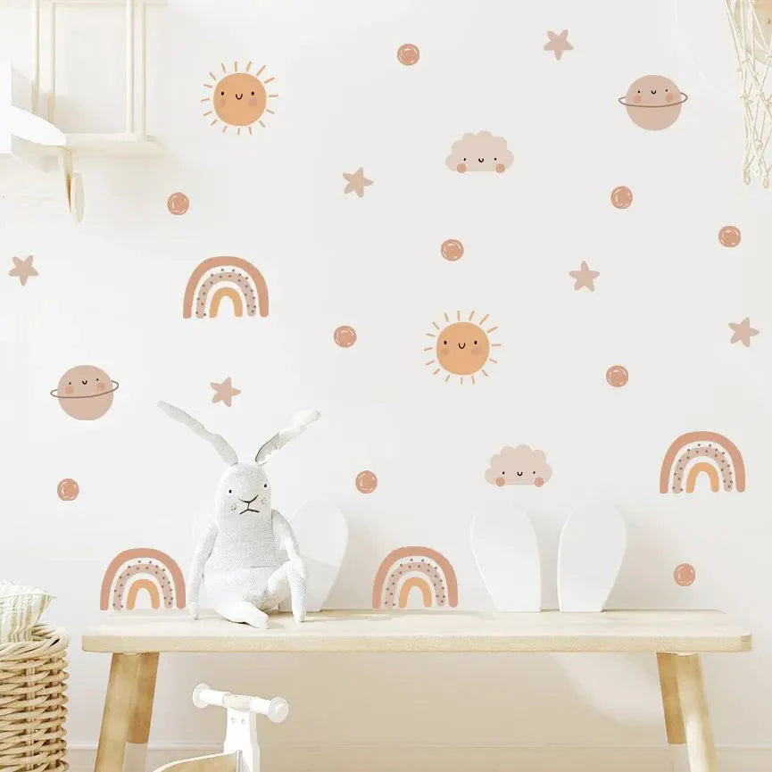 Playful Watercolour Wonders Wall Stickers: Rainbow & Sun