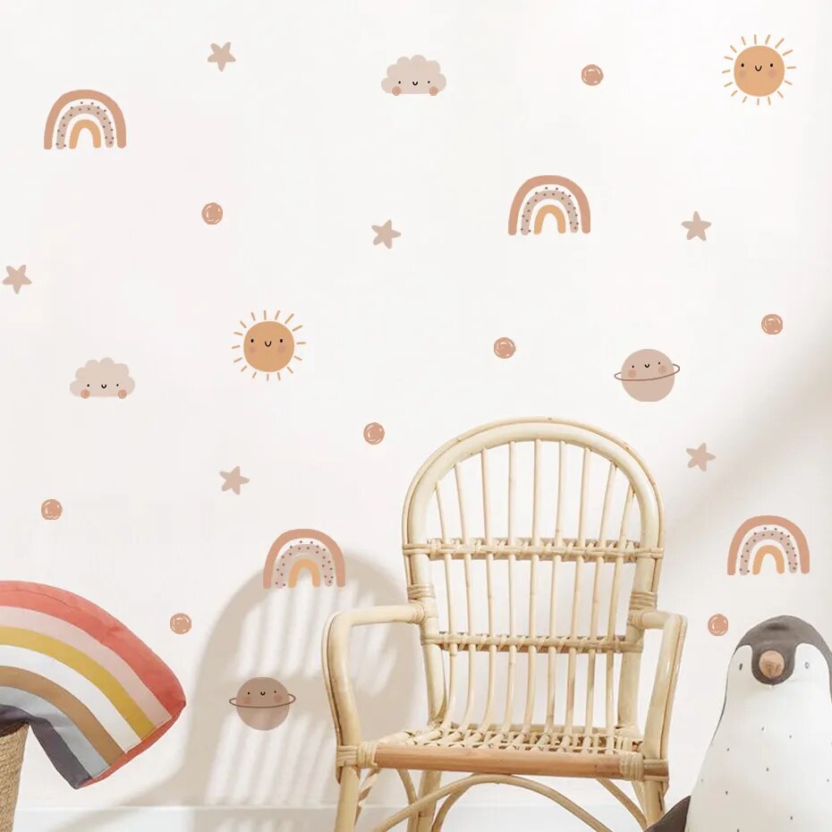 Playful Watercolour Wonders Wall Stickers: Rainbow & Sun