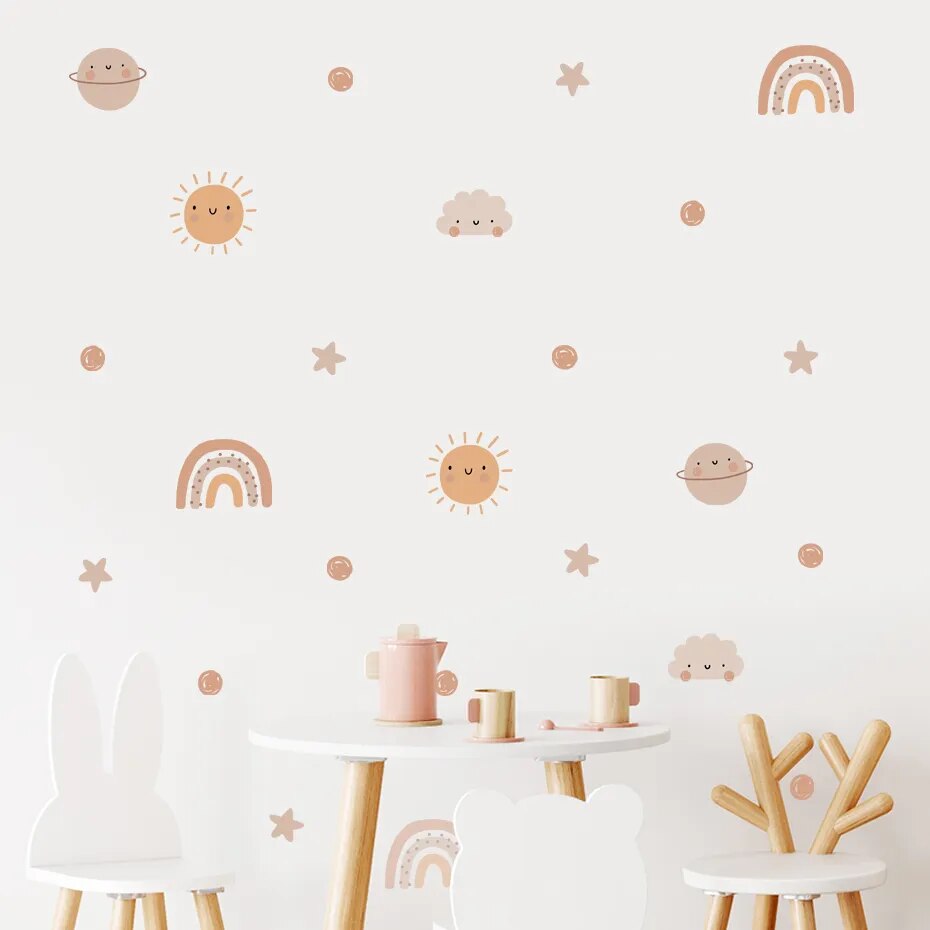 Playful Watercolour Wonders Wall Stickers: Rainbow & Sun