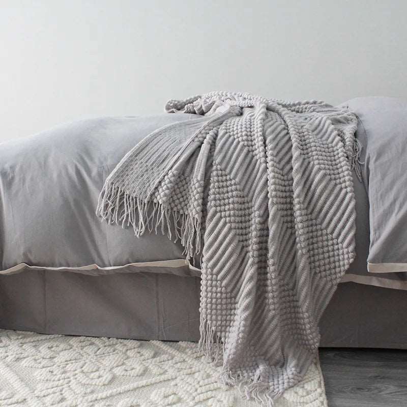 Premium Nordic Style Knitted Throw - Grey, Dark Grey, White & Beige