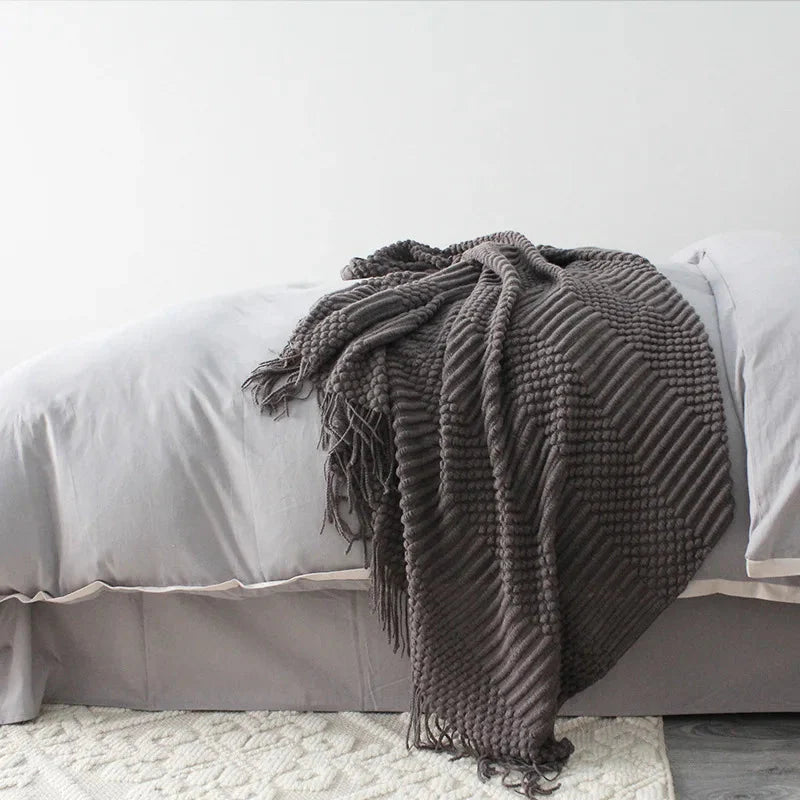 Premium Nordic Style Knitted Throw - Grey, Dark Grey, White & Beige