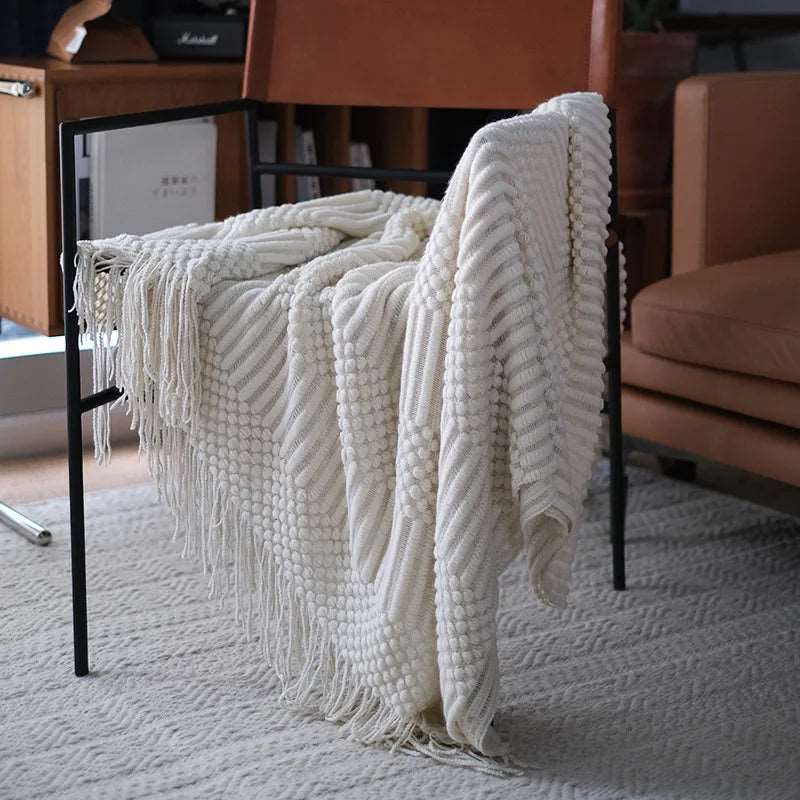 Premium Nordic Style Knitted Throw - Grey, Dark Grey, White & Beige