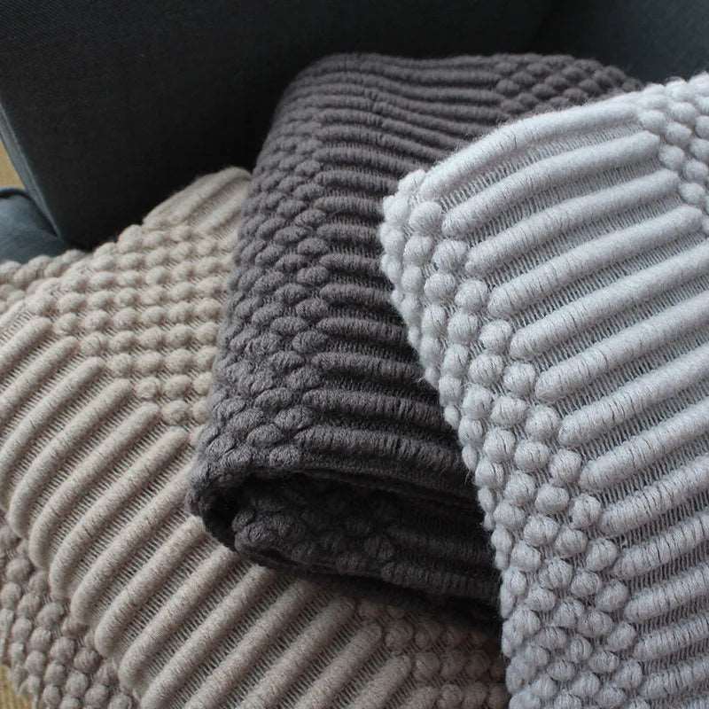 Premium Nordic Style Knitted Throw - Grey, Dark Grey, White & Beige