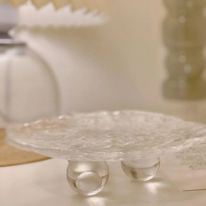 Raised Modern Round Decorative Glass Tray Organiser