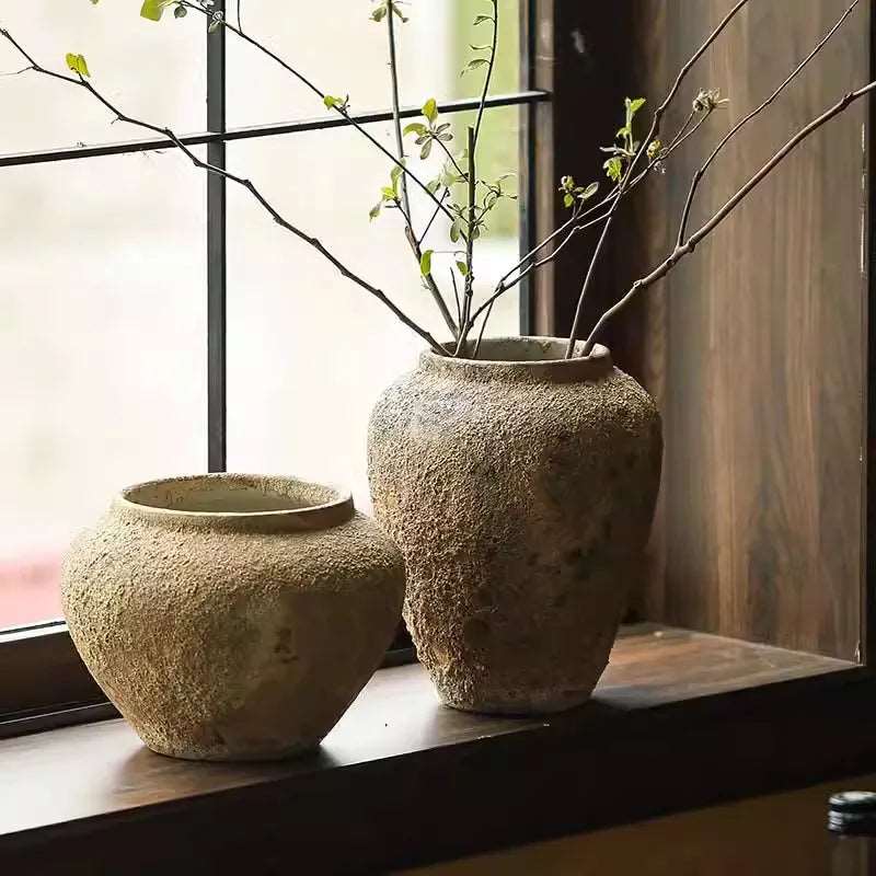 Rough Ceramic Natural Clay Pottery Vase - 2 Sizes