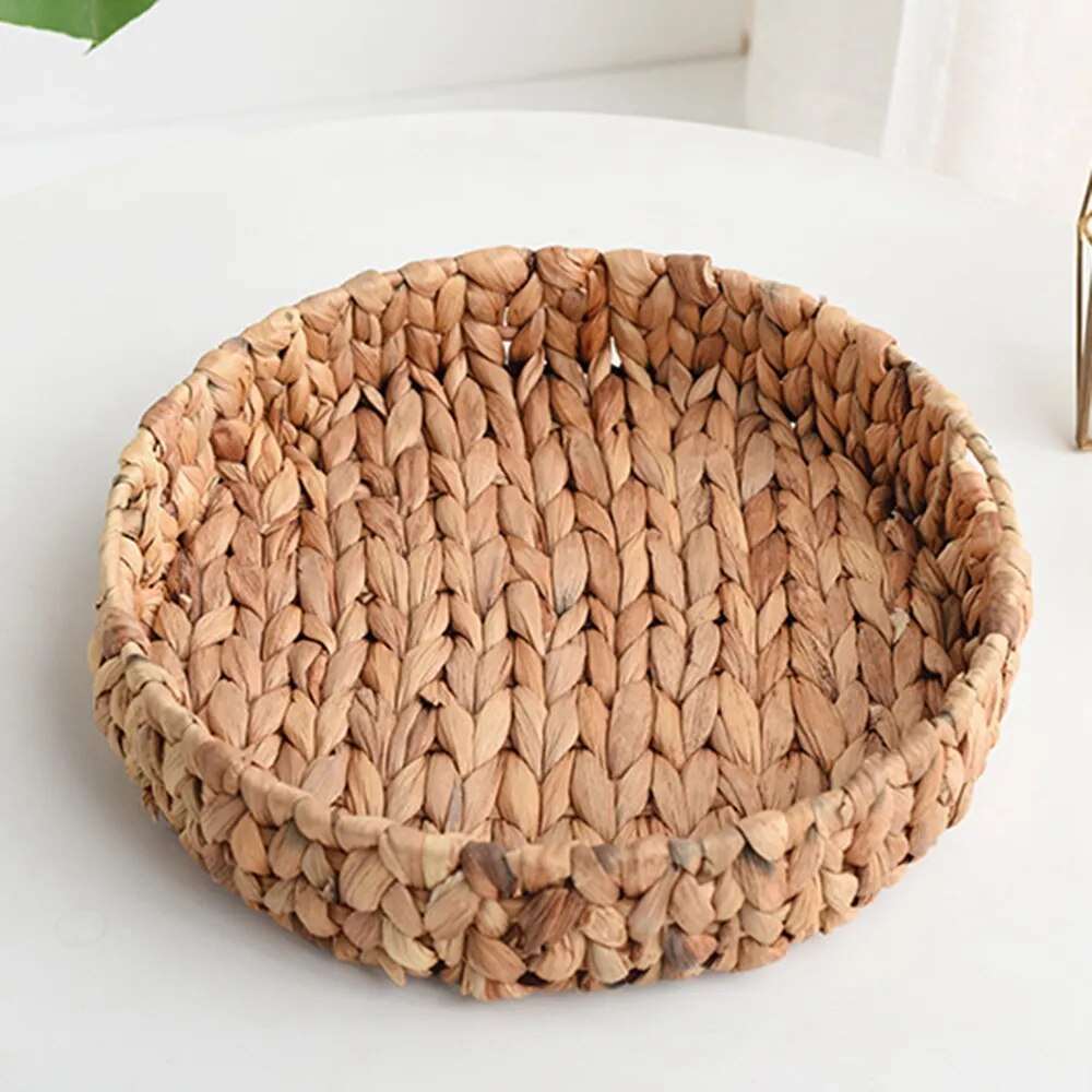 Round Decorative Natural Handwoven Rattan Wicker Tray - 3 Sizes