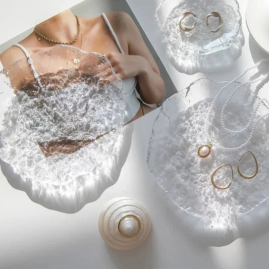Round Irregular Shaped Decorative Jewellery Glass Tray - 4 Styles