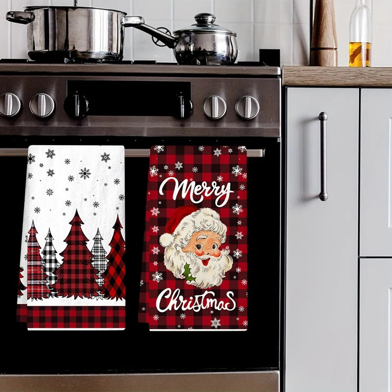 2pcs Christmas Kitchen Towels – Merry Christmas Santa Claus Dish Towels for Holiday Home & Party Decoration 2025–2026