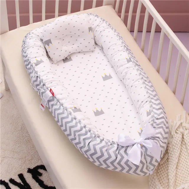 Portable Padded Cotton Lounger Baby Nest Pod with Pillow - 6 Styles