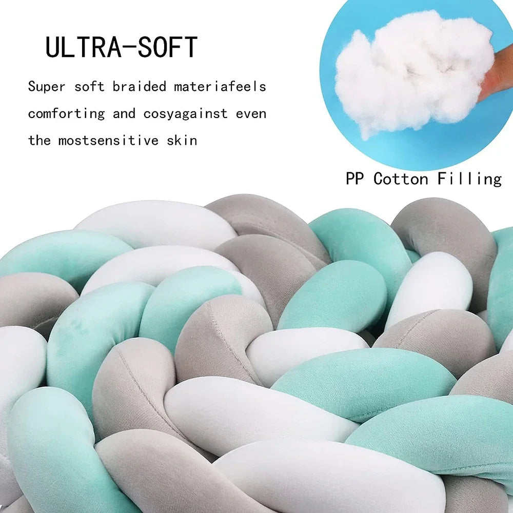 Braided Baby Crib Bumper – 300/400cm Soft Cushion Bed Protector for Newborns & Nursery Decoration
