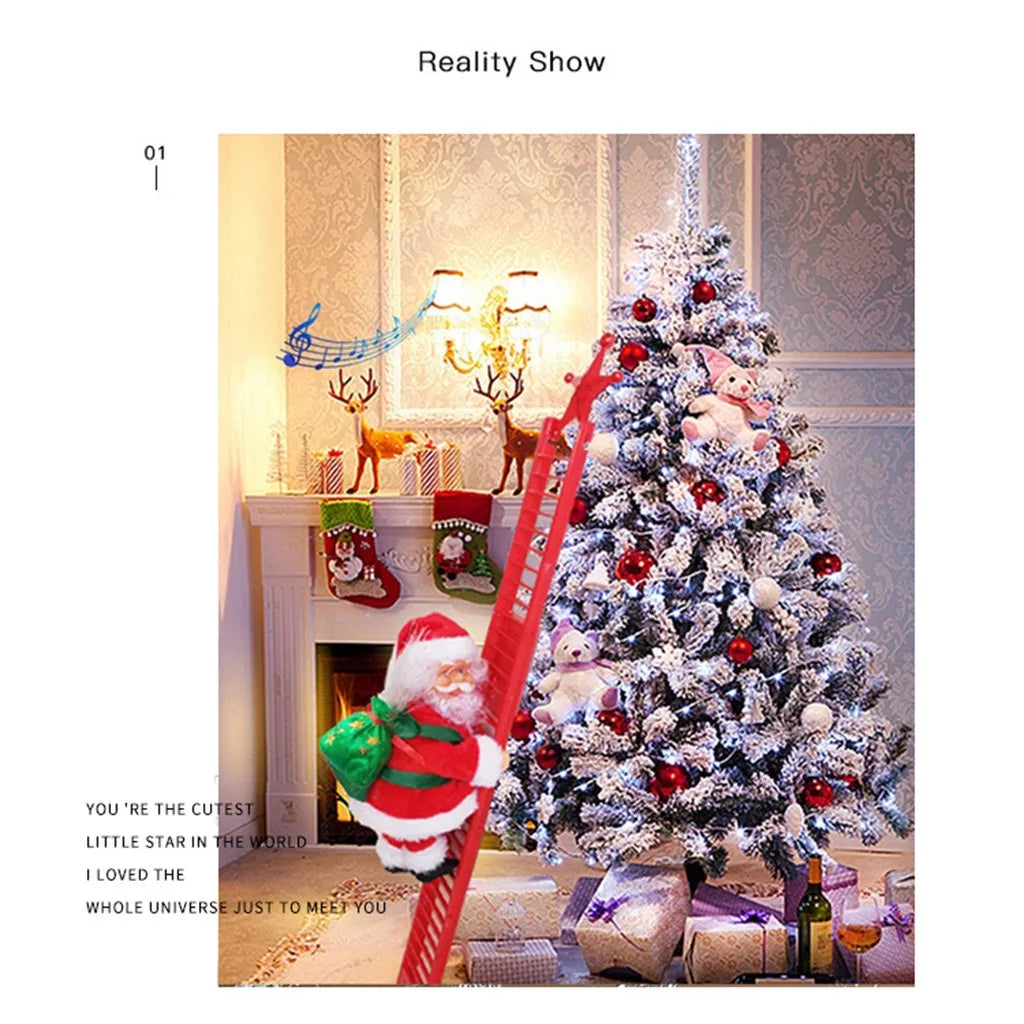 Santa Claus Doll Climbing Ladder with Music Christmas Tree Ornaments Decorations For Home 2023 Navidad New Year Kids Gift