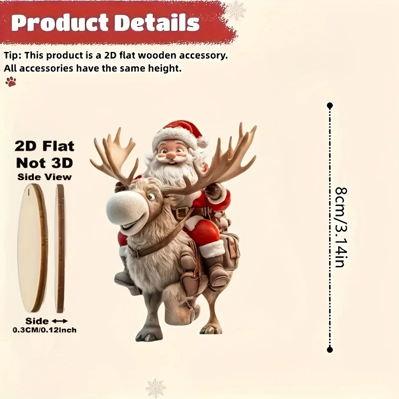 Christmas Wooden Santa Ornaments – 8/16/24pcs 2D Flat Bicycle Pendant Tree Decorations & Holiday Gift Set