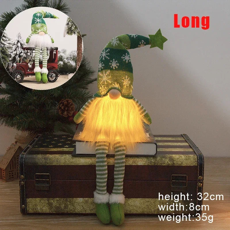 Christmas Gnome LED Ornament – Faceless Plush Doll Knitted Decoration for Tree & Home Holiday Gifts