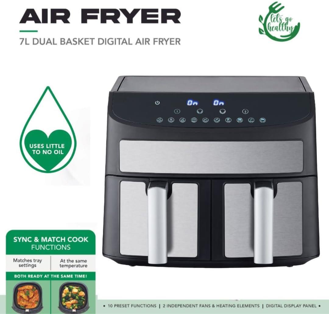 Domestic King 7L Dual Basket Air Fryer - 2400W Precision & Power