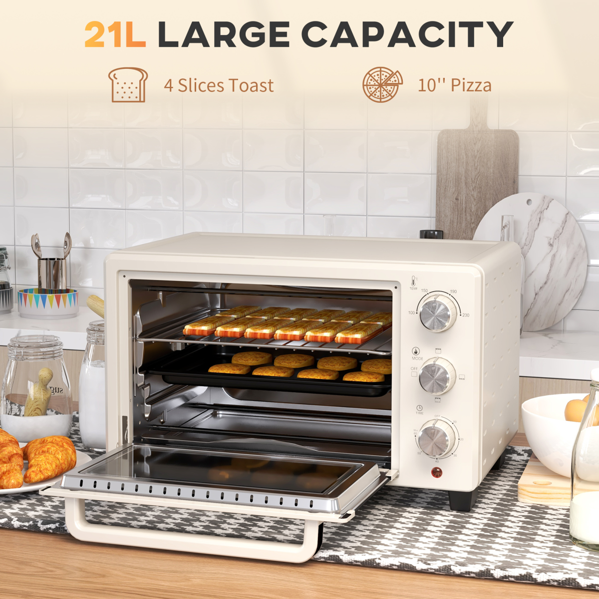 21L Compact Electric Oven with Adjustable Temp & Timer