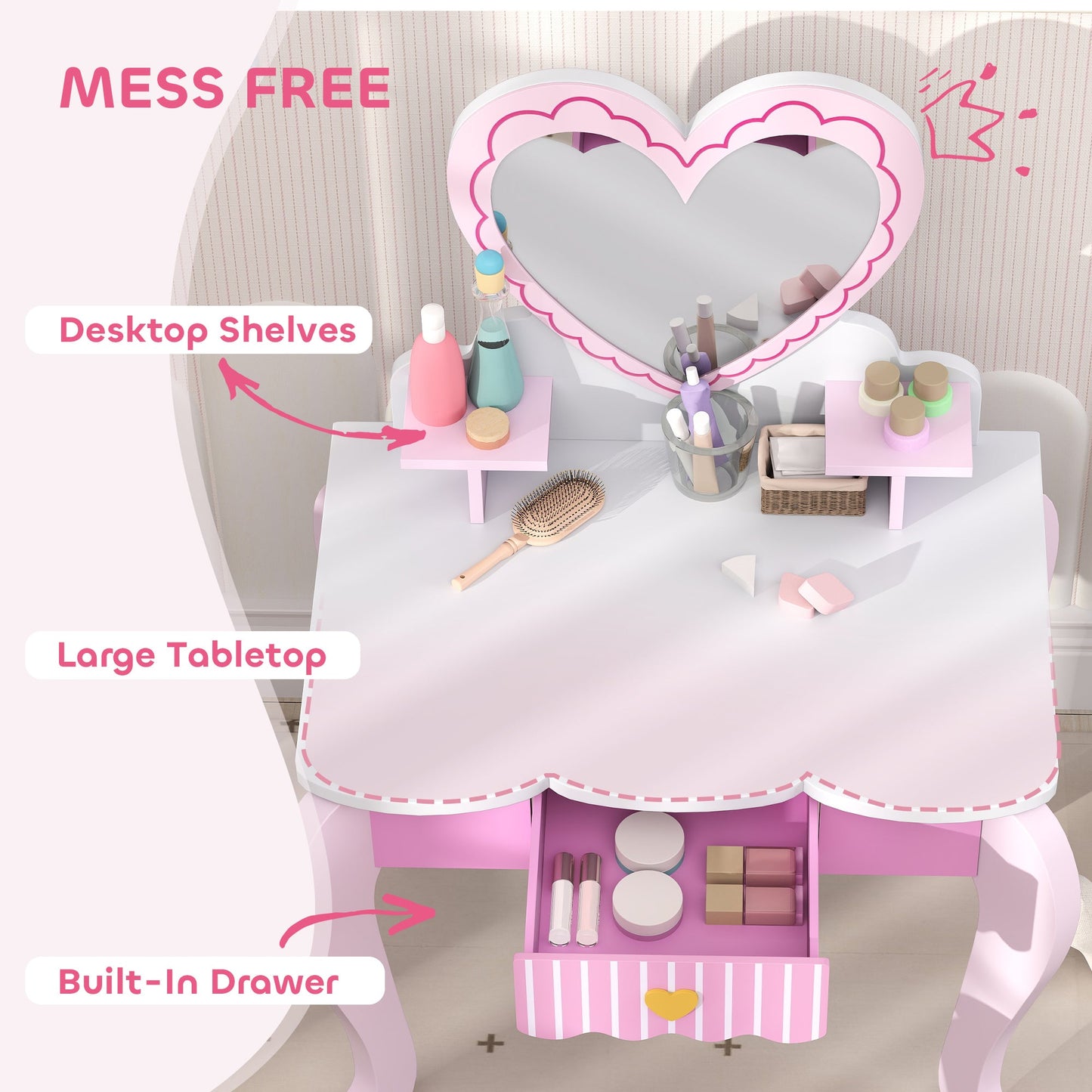 AIYAPLAY Kids Vanity Set: Adorable 2-Piece Dressing Table & Stool for Kids