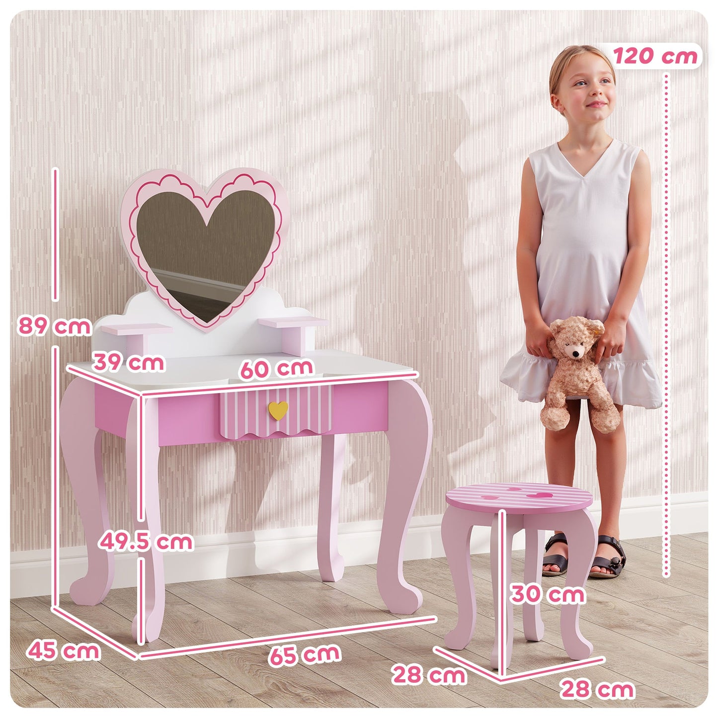 AIYAPLAY Kids Vanity Set: Adorable 2-Piece Dressing Table & Stool for Kids