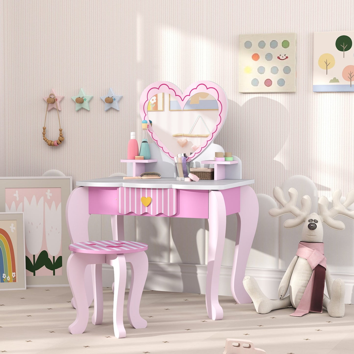 AIYAPLAY Kids Vanity Set: Adorable 2-Piece Dressing Table & Stool for Kids