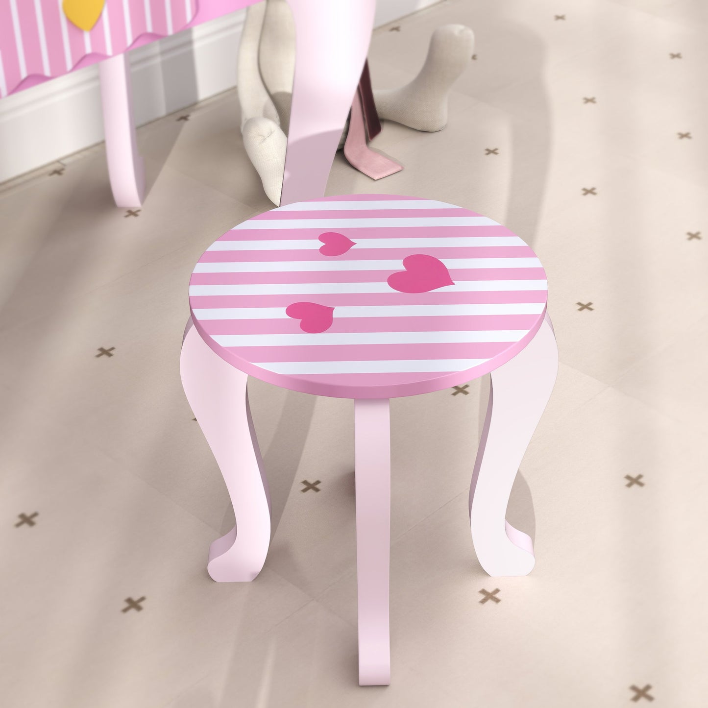 AIYAPLAY Kids Vanity Set: Adorable 2-Piece Dressing Table & Stool for Kids