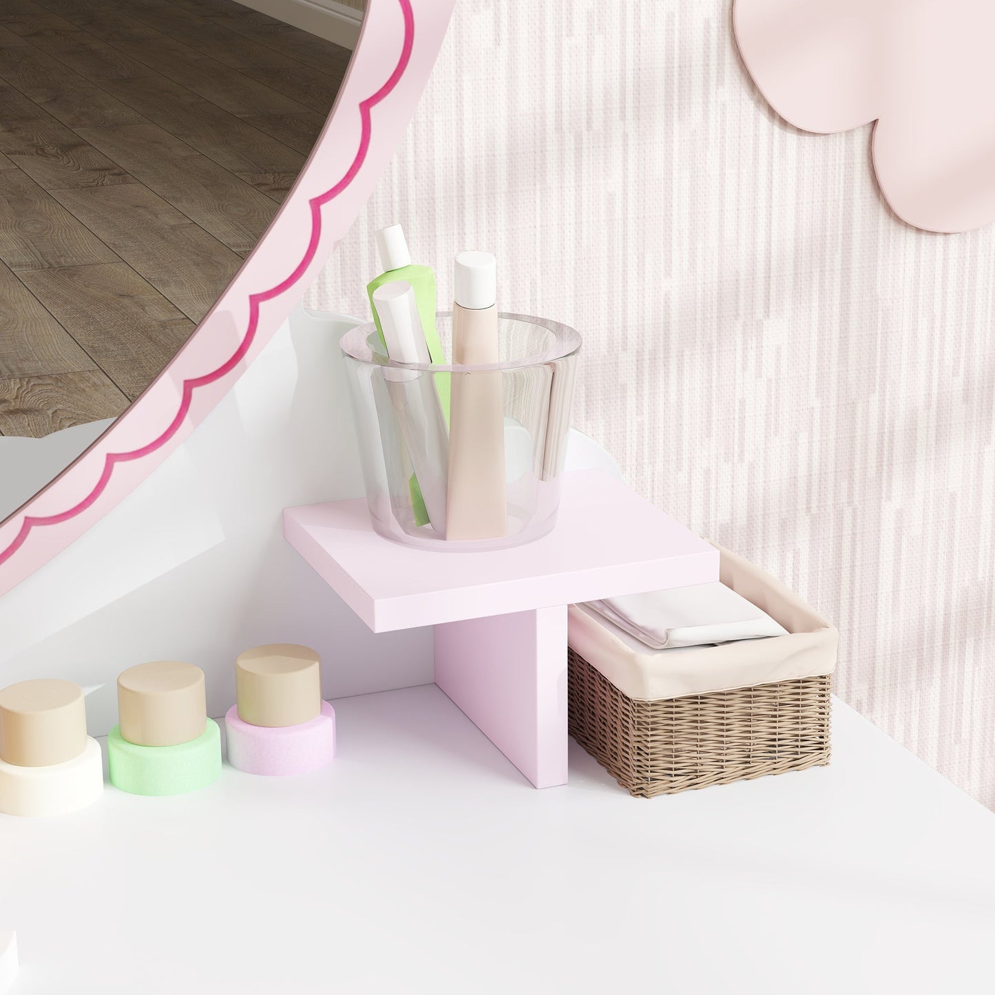AIYAPLAY Kids Vanity Set: Adorable 2-Piece Dressing Table & Stool for Kids