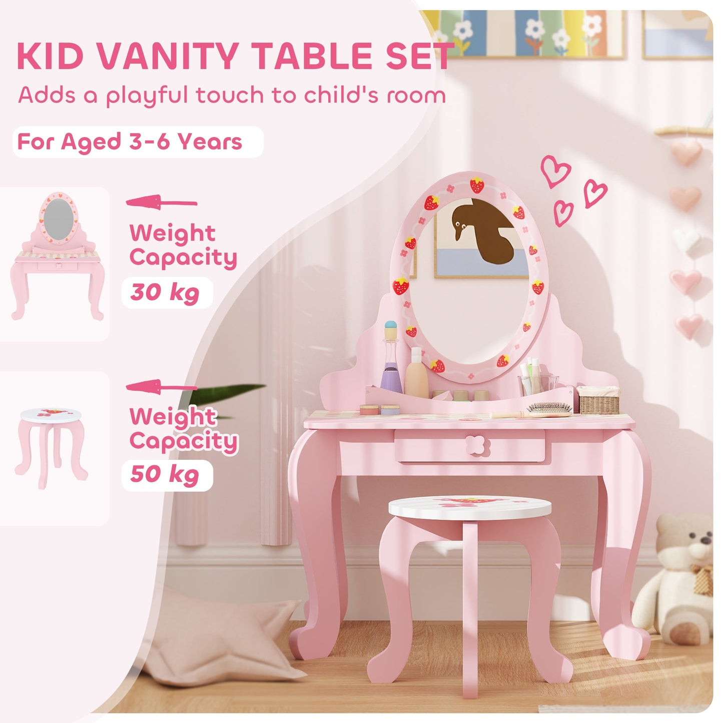 AIYAPLAY Enchanted Kids Vanity Set – 2-Piece Dressing Table with Stool