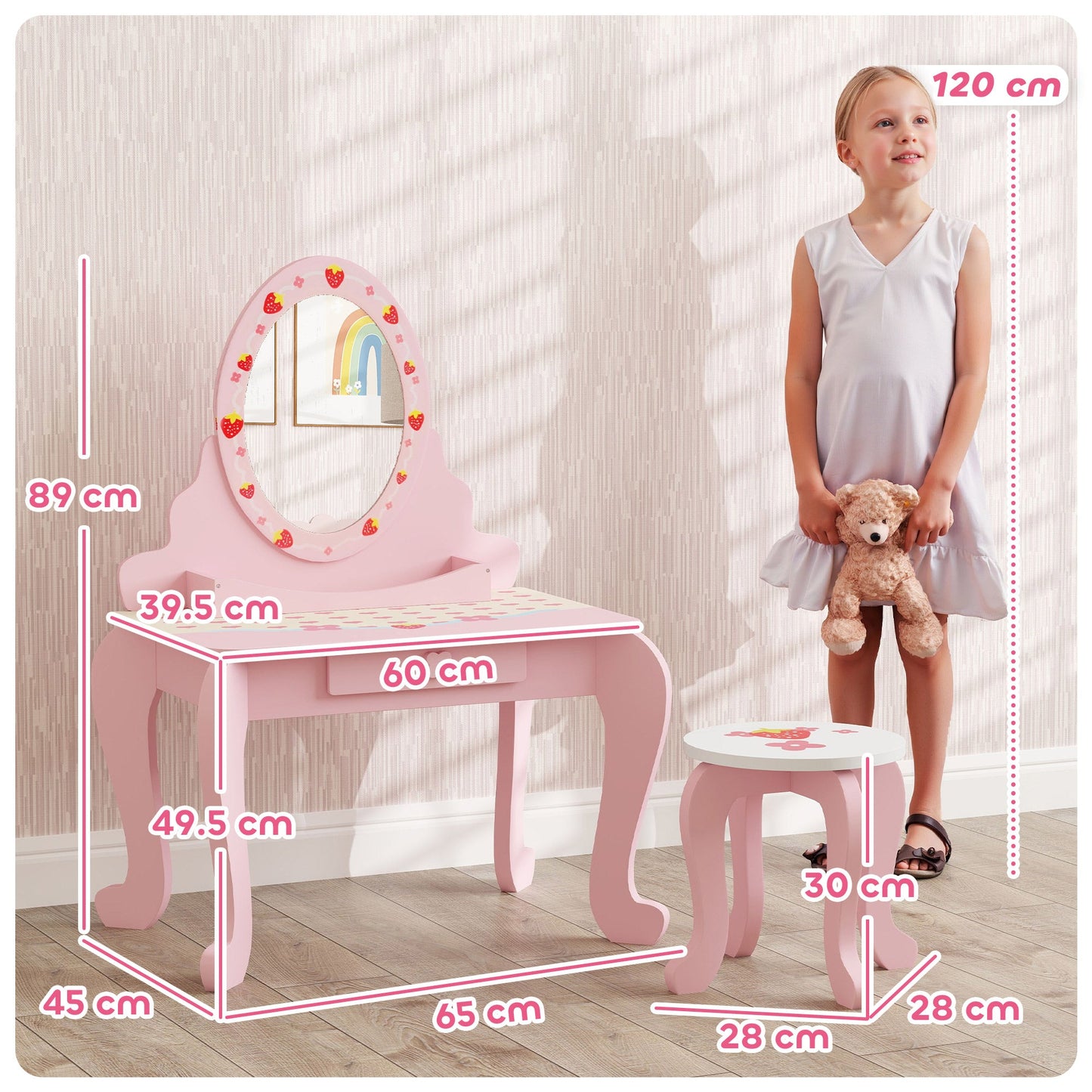 AIYAPLAY Enchanted Kids Vanity Set – 2-Piece Dressing Table with Stool