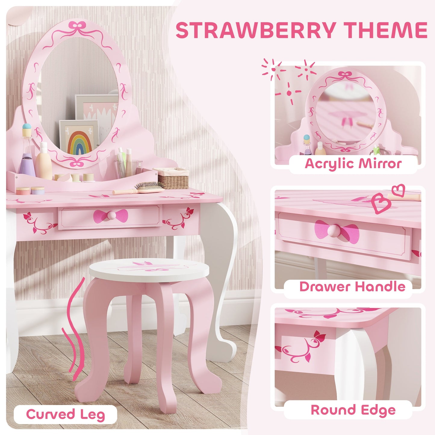 Enchanting Ballet Print Kids Vanity Set with Safe Mirror & Storage Solutions