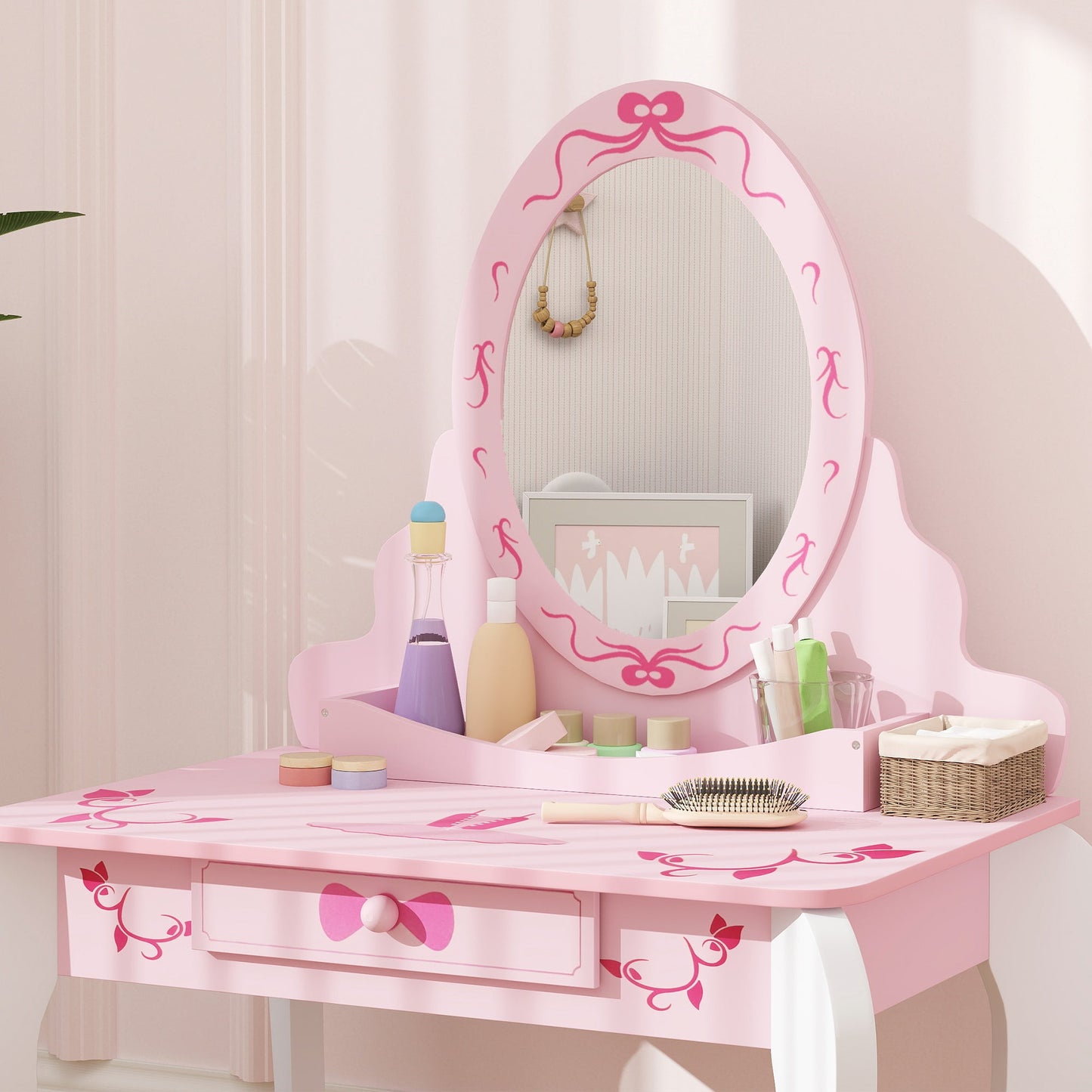 Enchanting Ballet Print Kids Vanity Set with Safe Mirror & Storage Solutions