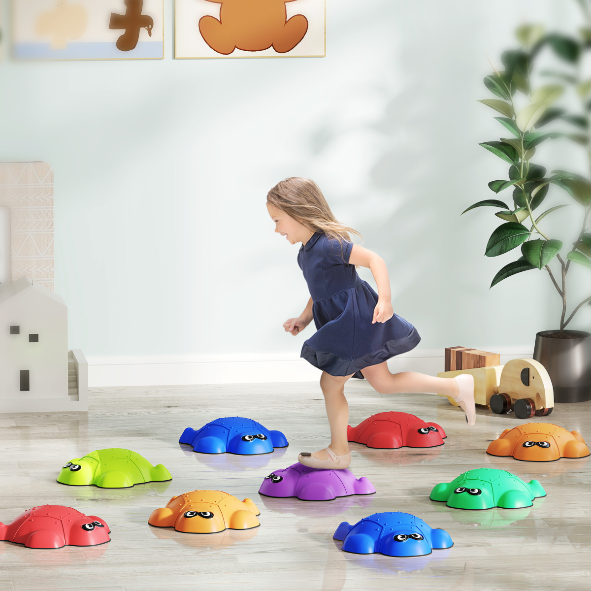 AIYAPLAY 9 PCS Colorful Turtle-Shaped Stepping Stones for Kids' Balance Fun
