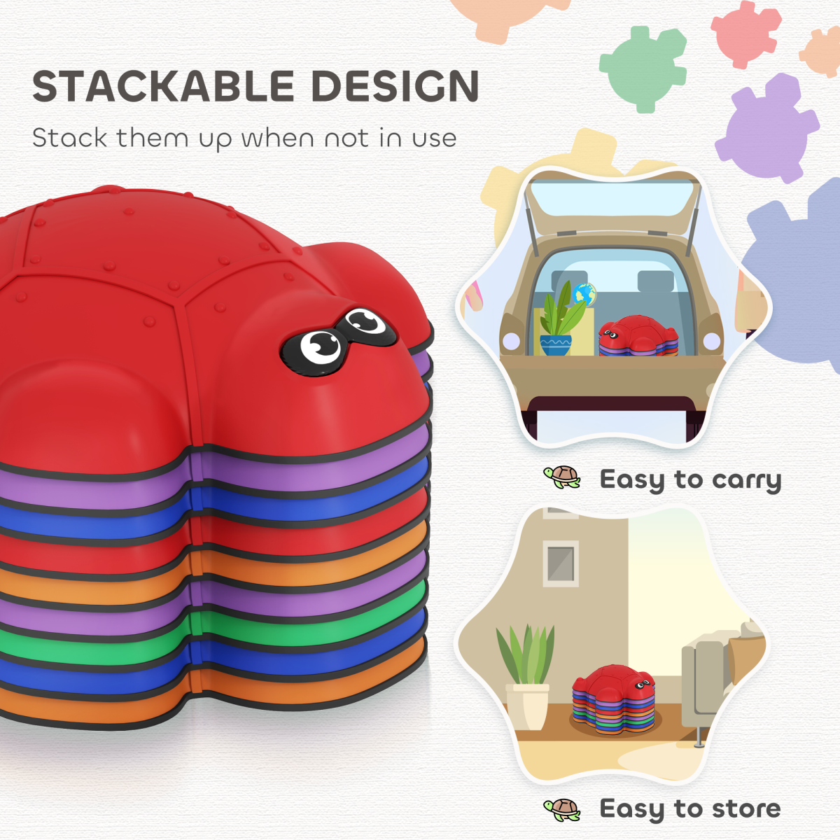 AIYAPLAY 9 PCS Colorful Turtle-Shaped Stepping Stones for Kids' Balance Fun